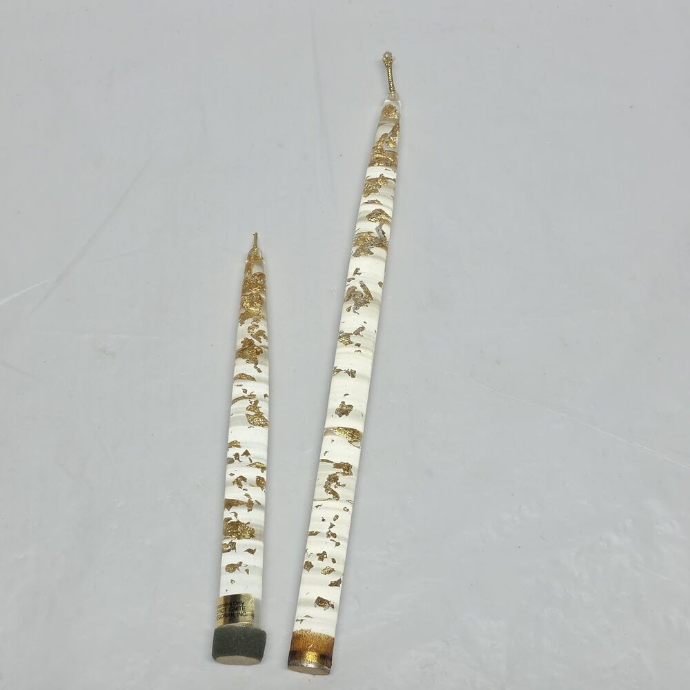 Vintage MCM Clear Lucite Candle Sticks Set Gold Metallic Flakes Hand Crafted